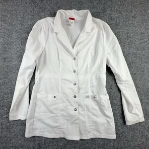 VTG Dickies Jacket Womens Small White Lab Coat Button Stretch Pockets Medical